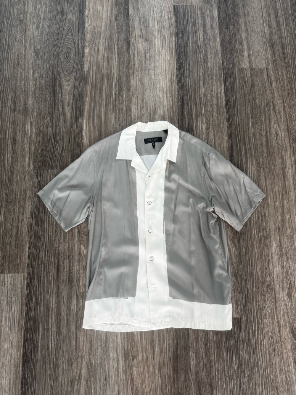 rag & bone Gray and White Short Sleeve Two-Tone Button-Down Shirt